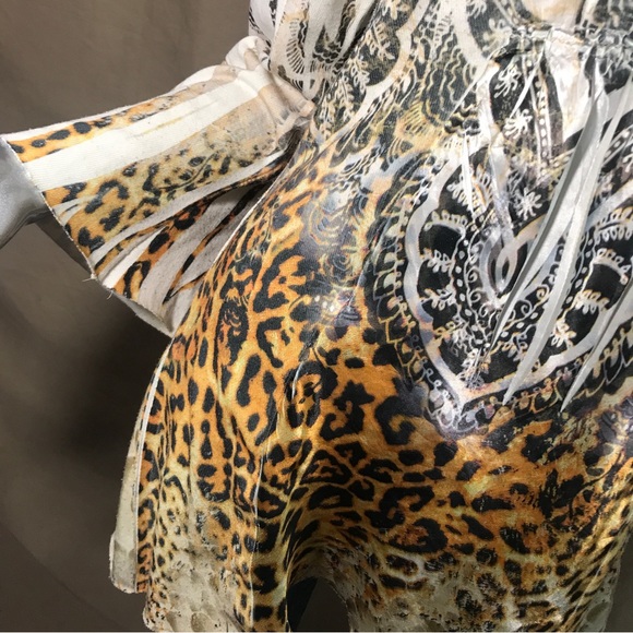 Bleu Womens Small Top Animal Print Flowy Y2K Colorful Stretch Knit Tunic Mandala - Picture 13 of 16